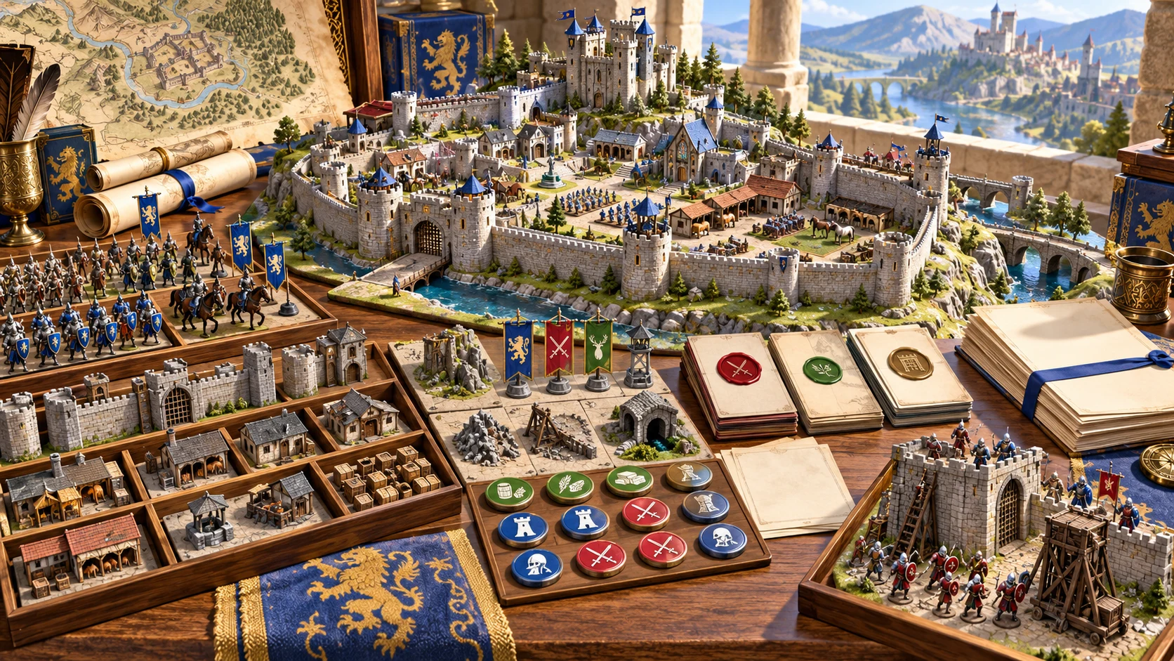 Fantasy illustration of stronghold models and campaign preparation notes